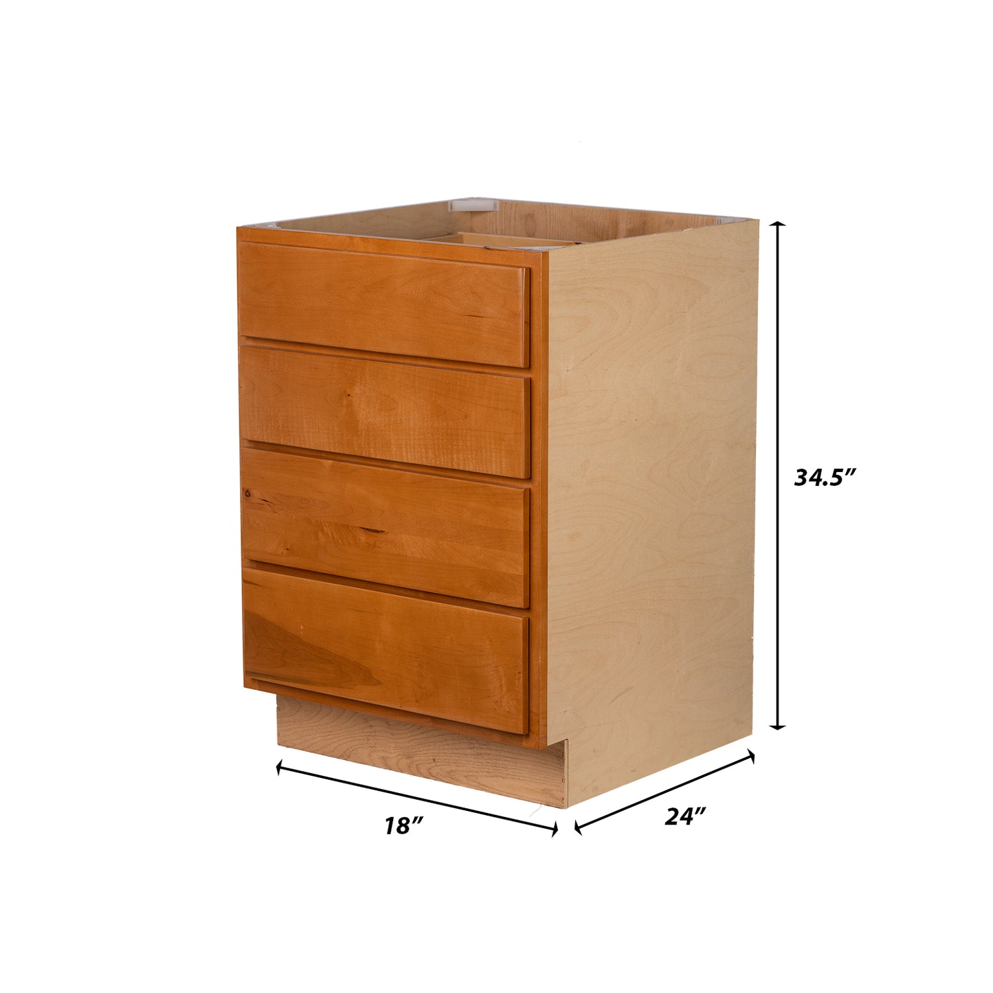 Backwoods Cabinetry RTA (Ready-to-Assemble) B18.4D - Provincial Stain 4 Drawer 18" Base Cabinet | 18"Wx34.5"Hx24"D