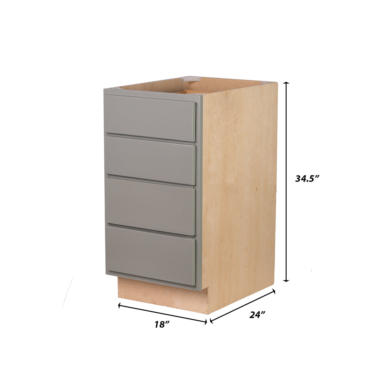 Backwoods Cabinetry RTA (Ready-to-Assemble) B18.4D - Magnetic Grey 4 Drawer 18" Base Cabinet | 18"Wx34.5"Hx24"D