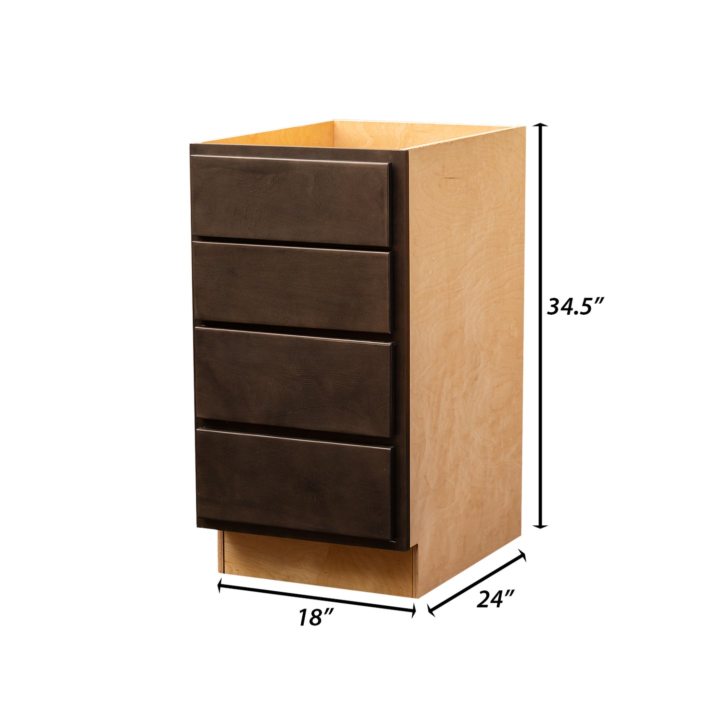 Backwoods Cabinetry RTA (Ready-to-Assemble) B18.4D - Espresso Stain 4 Drawer 18" Base Cabinet | 18"Wx34.5"Hx24"D