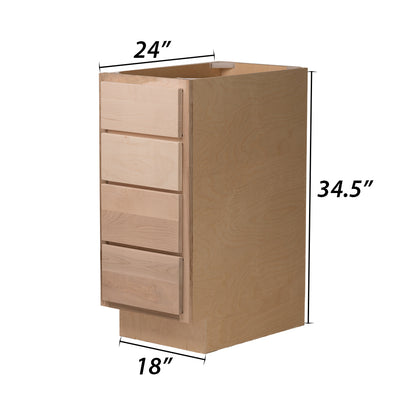 Backwoods Cabinetry RTA (Ready-to-Assemble) B18.4D - Raw Maple 4 Drawer 18" Base Cabinet | 18"Wx34.5"Hx24"D