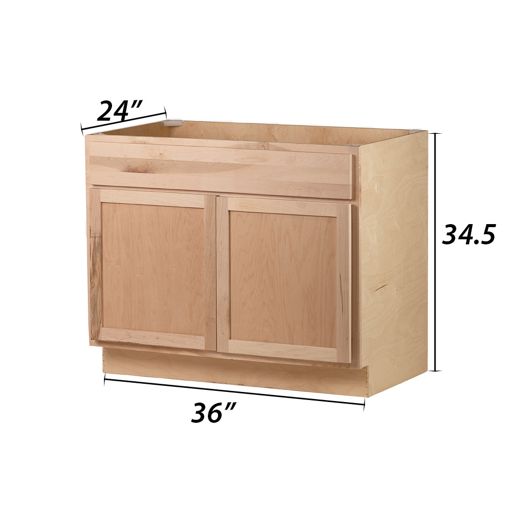 Backwoods Cabinetry RTA (Ready-to-Assemble) BS36.BUTT - Raw Maple 36" Sink Base Cabinet | 36"Wx34.5"Hx24"D