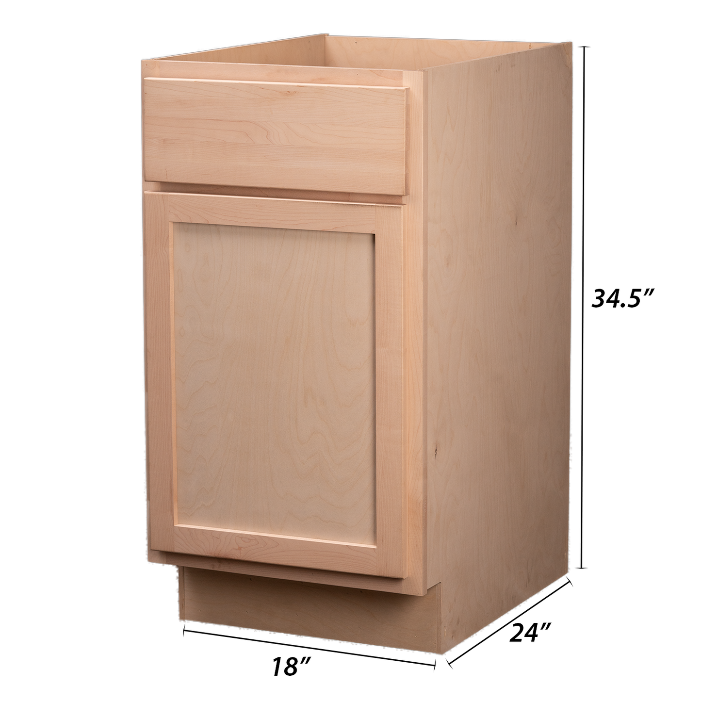 Backwoods Cabinetry RTA (Ready-to-Assemble) B18.L - Raw Maple Base Cabinet | 18"Wx34.5"Hx24"D