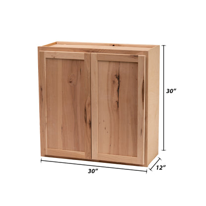 Backwoods Cabinetry RTA - Winding River Collection - Raw Hickory 30"Wx30"Hx12"D Wall Cabinet