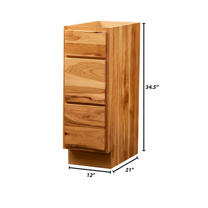 Backwoods Cabinetry RTA (Ready-to-Assemble) VB1234.21.3D - Rustic Hickory Clear 3 Drawer Vanity Base Cabinet | 12"Wx34.5"Hx21"D