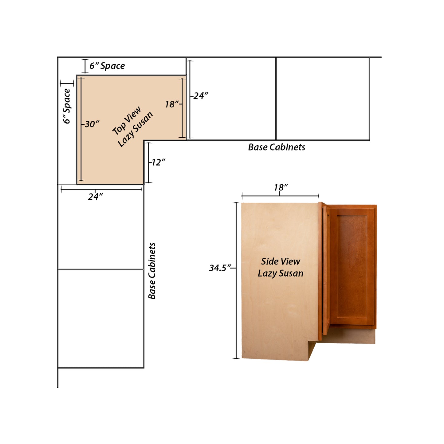 Backwoods Cabinetry RTA (Ready-to-Assemble) BLZS3030.18 - Provincial Stain Lazy Susan Cabinet | 18"D x 30" W x 34.5"