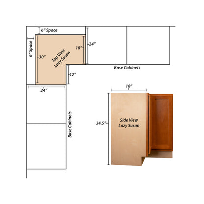 Backwoods Cabinetry RTA (Ready-to-Assemble) BLZS3030.18 - Provincial Stain Lazy Susan Cabinet | 18"D x 30" W x 34.5"