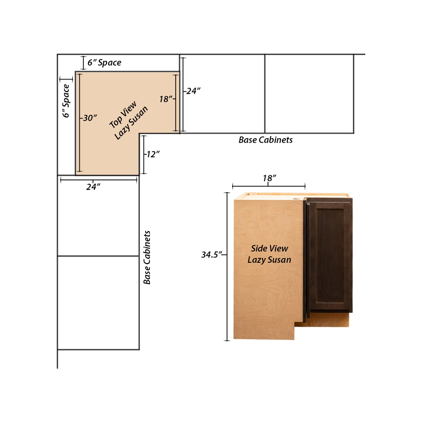 Backwoods Cabinetry RTA (Ready-to-Assemble) BLZS3030.18 - Espresso Stain Lazy Susan Cabinet | 18"D x 30" W x 34.5"