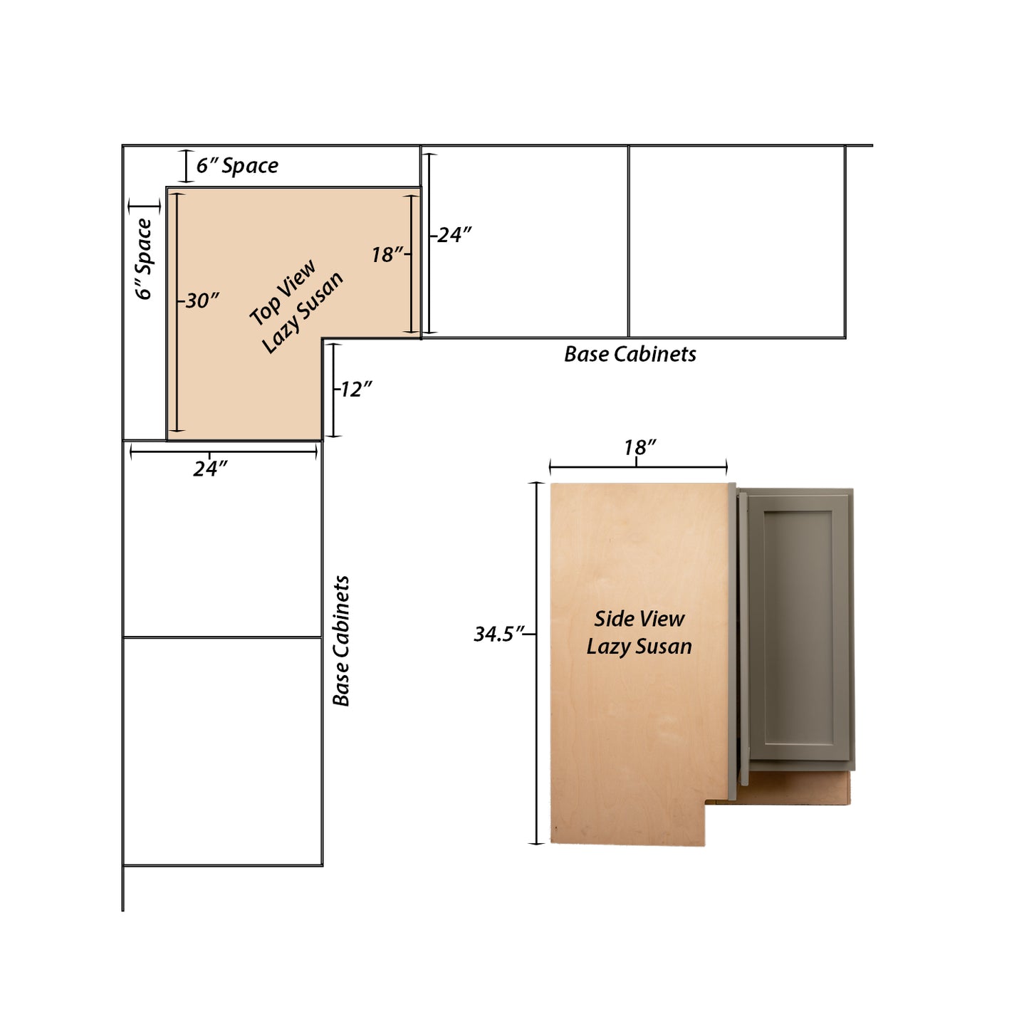 Backwoods Cabinetry RTA (Ready-to-Assemble) BLZS3030.18 - Magnetic Grey Lazy Susan Cabinet | 18"D x 30" W x 34.5"