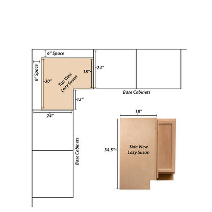 Backwoods Cabinetry RTA (Ready-to-Assemble) BLZS3030.18 - Raw Maple Lazy Susan Cabinet | 18"D x 30" W x 34.5"